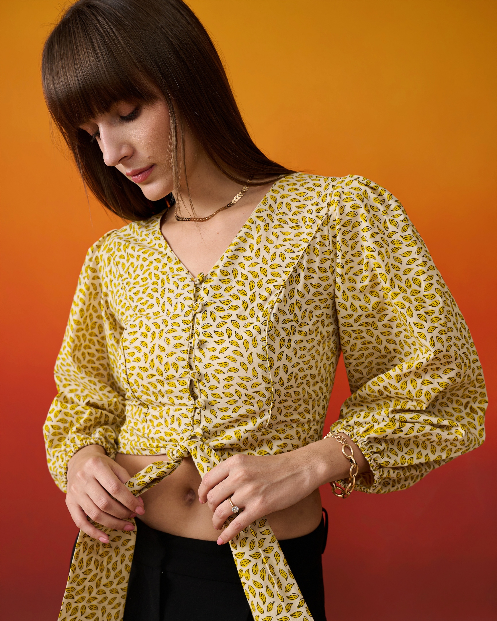 Banana Scattered Print Crop Blouse