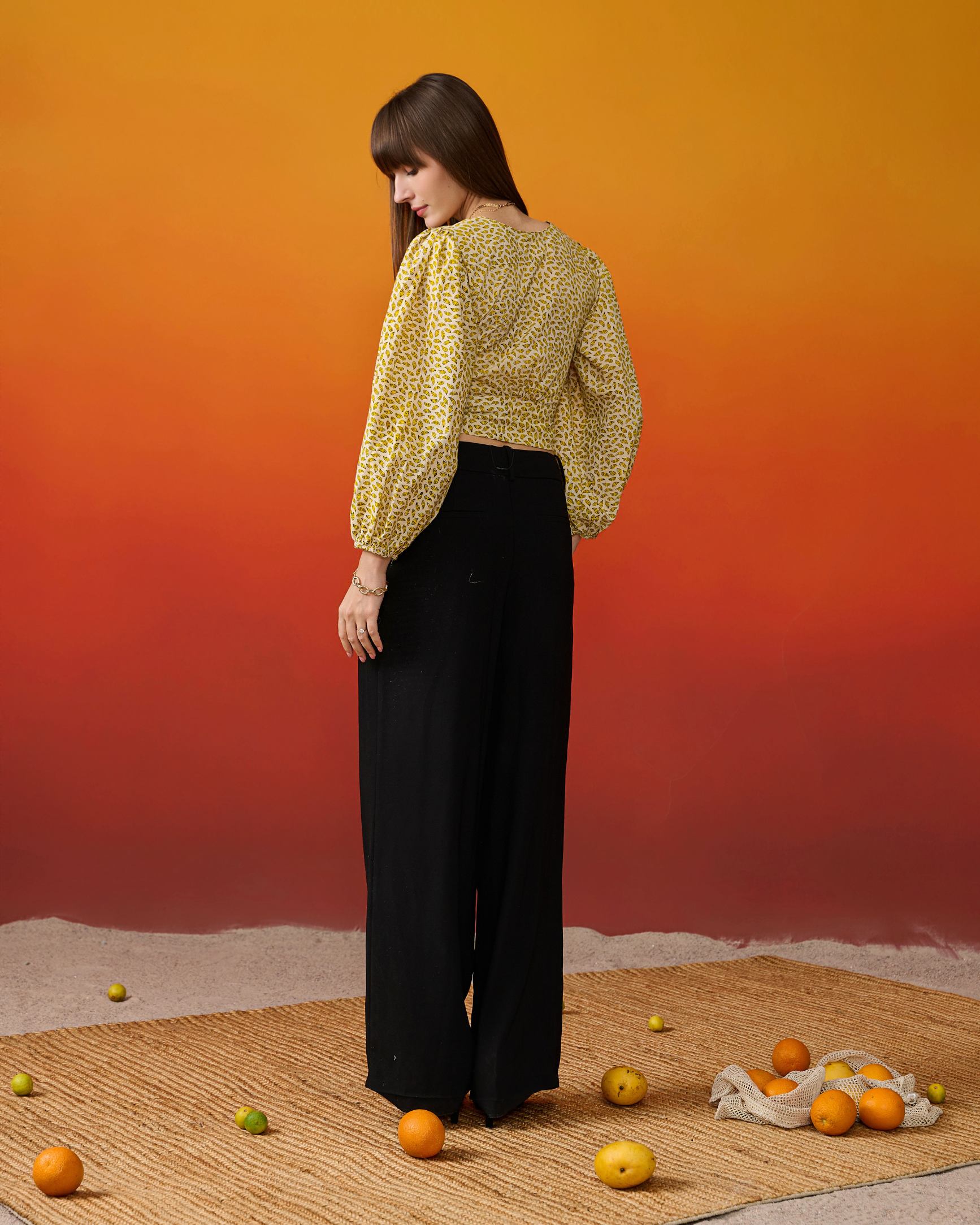 Banana Scattered Print Crop Blouse